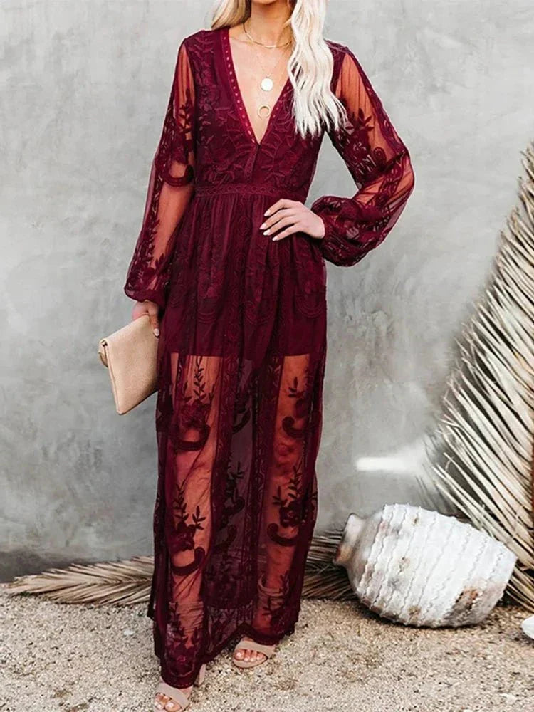 Vestito Maxi in Pizzo Boho per Donna