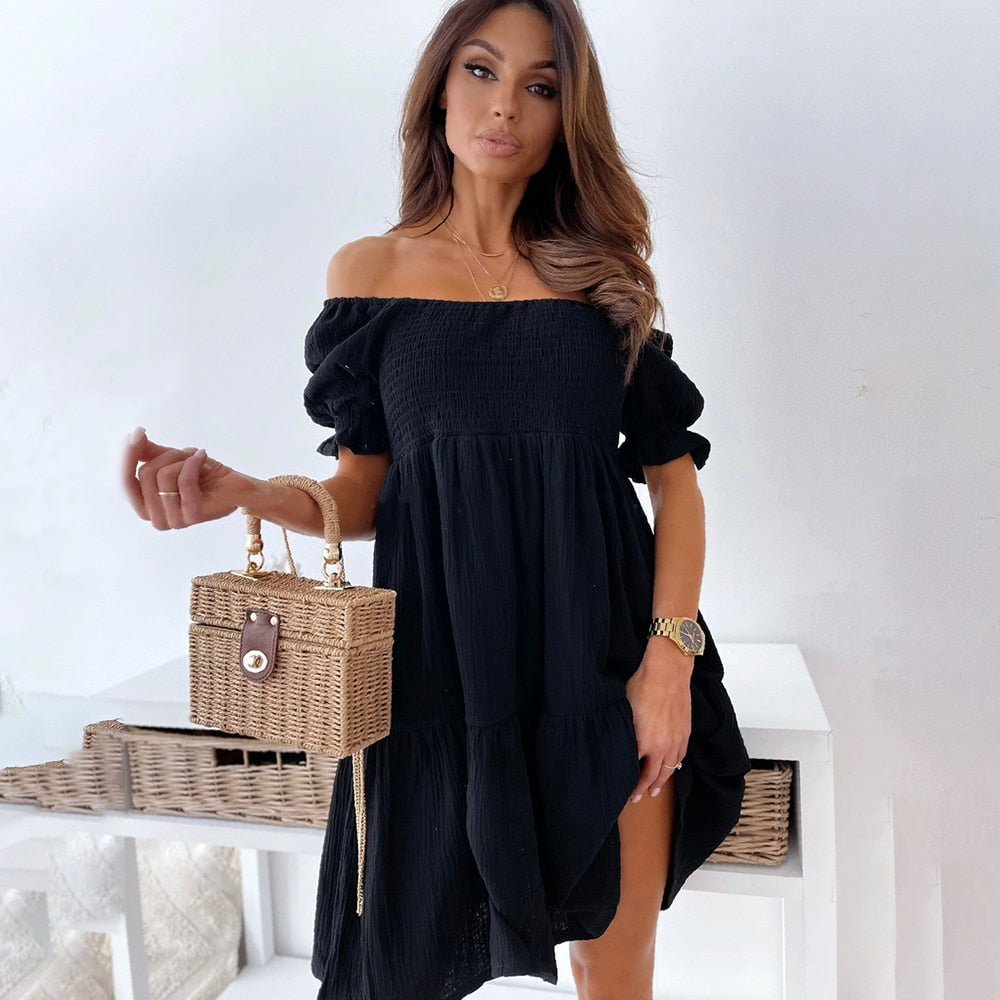 Vestito Fluttuante con Spalle Scoperte per Donna